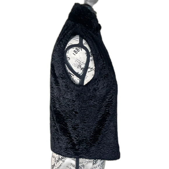 Tulle Faux Fur Black Vest Zip Up Women's Med Chic Mod Whimsigoth Cottage Glam - Picture 3 of 8